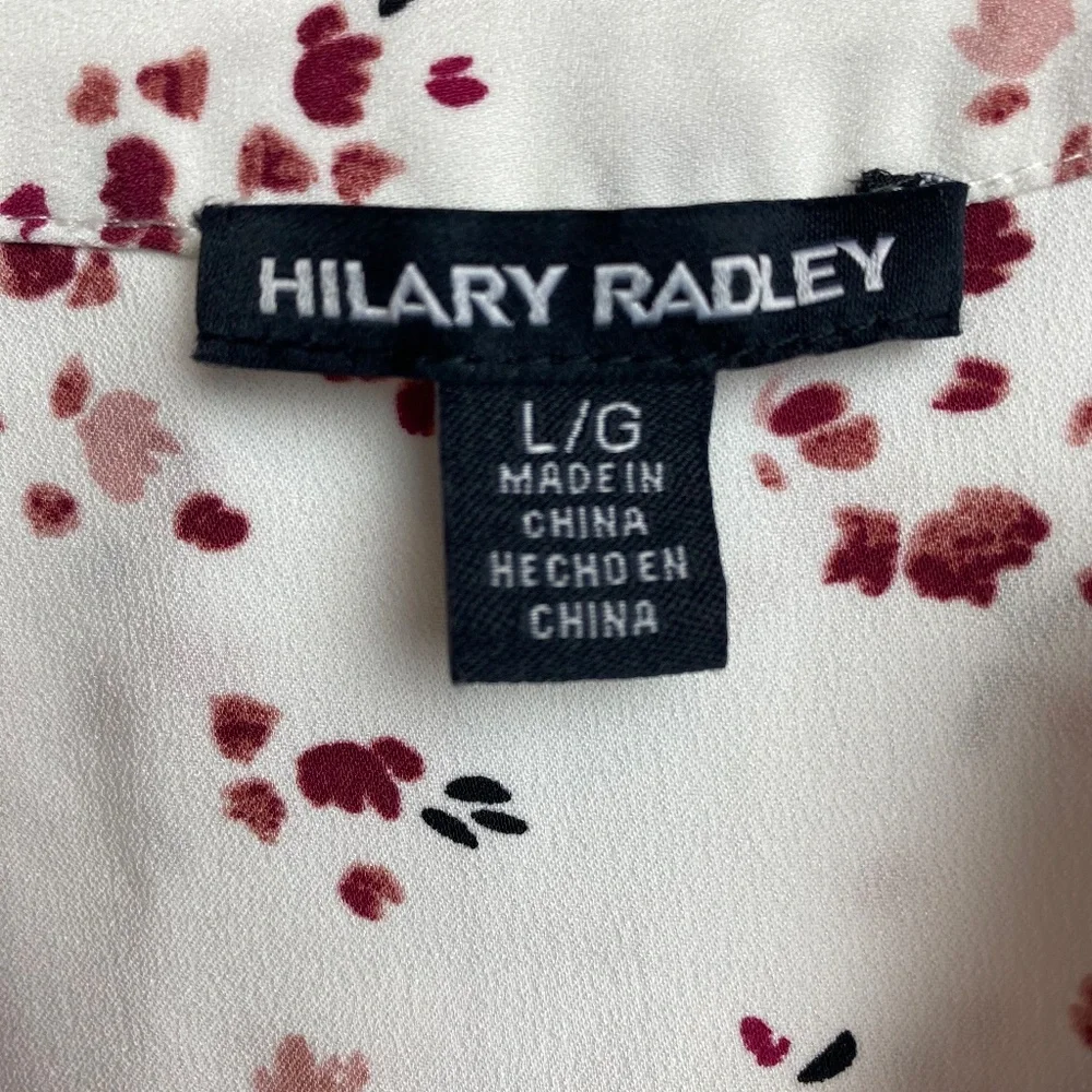Hillary Radley Womenʻs White Floral Split Neck Short Sleeve Blouse Large